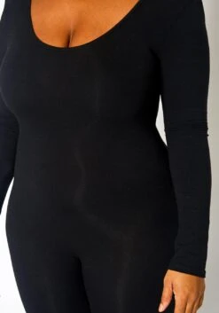 Plus Size Solid Long Sleeve Fitted Jumpsuit -Curve Elegance Shop 2021396 001 5