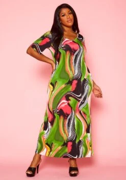 Plus Size Abstract Print Maxi Dress