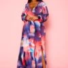 Plus Size Pastel Multi Color Print Fit & Flare Maxi Dress -Curve Elegance Shop 2021398 001 1