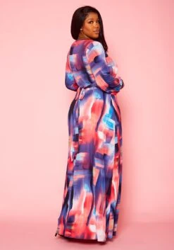 Plus Size Pastel Multi Color Print Fit & Flare Maxi Dress -Curve Elegance Shop 2021398 001 4