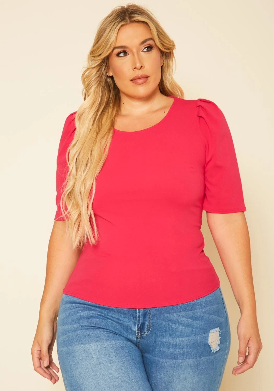 Plus Size Solid Fitted Blouse 4 Plus Size Solid Fitted Blouse - Image 2