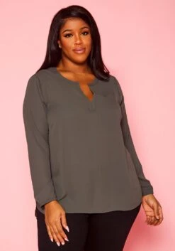 Plus Size Dotted Long Sleeve Blouse
