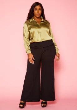 Plus Size Classic Collar Satin Blouse