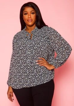 Plus Size Pleione Floral Print Blouse