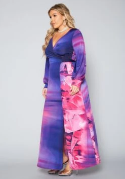 Plus Size Rose Gradient Print Fit & Flare Maxi Dress -Curve Elegance Shop 2022397 001 3
