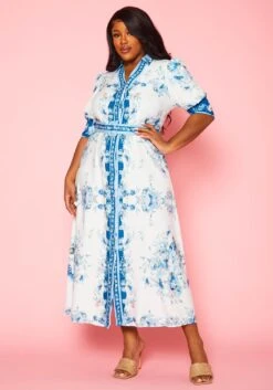 Plus Size Oriental Floral Print Maxi Dress -Curve Elegance Shop 2022402 001 0