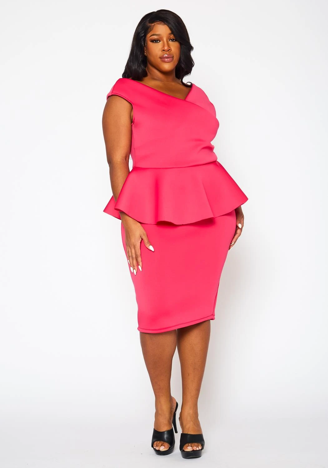 Plus Size Sleeveless V Neck Peplum Dress 4 Plus Size Sleeveless V Neck Peplum Dress - Image 2