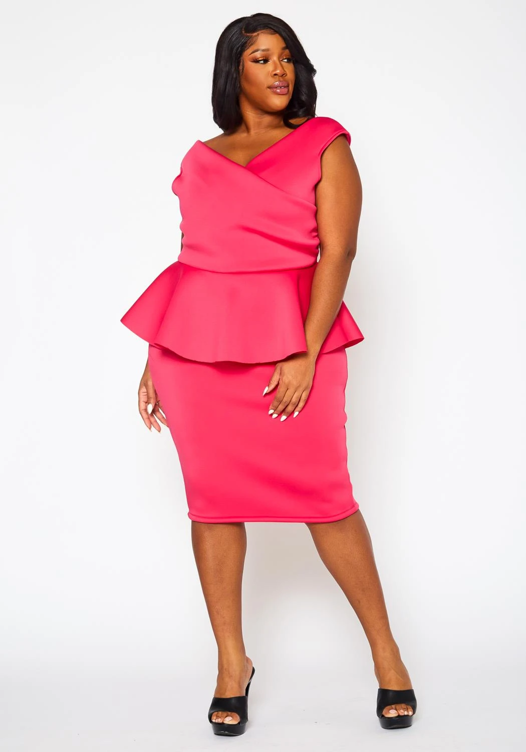 Plus Size Sleeveless V Neck Peplum Dress 5 Plus Size Sleeveless V Neck Peplum Dress - Image 3