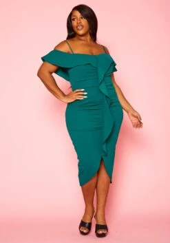 Plus Size Off Shoulder Drape Front Cocktail Dress -Curve Elegance Shop 2022414 002 2