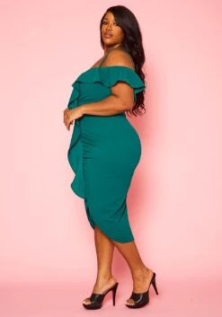 Plus Size Off Shoulder Drape Front Cocktail Dress -Curve Elegance Shop 2022414 002 3