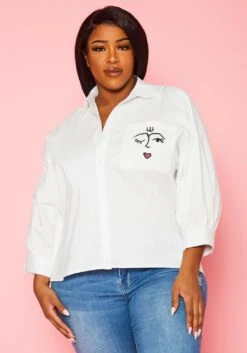 Plus Size Pocket Print Collar Neck Shirt -Curve Elegance Shop 2022428 001 0