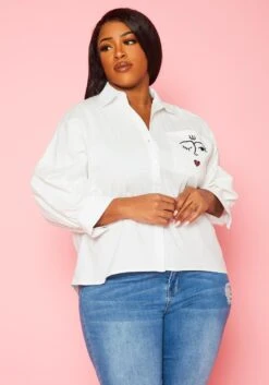 Plus Size Pocket Print Collar Neck Shirt -Curve Elegance Shop 2022428 001 1