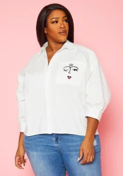 Plus Size Pocket Print Collar Neck Shirt -Curve Elegance Shop 2022428 001 2