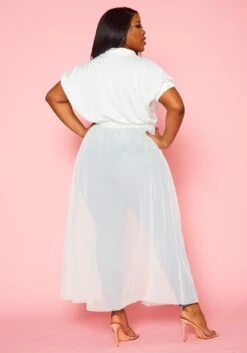 Plus Size Collar Neck Tulle Longline Top -Curve Elegance Shop 2022447 001 4