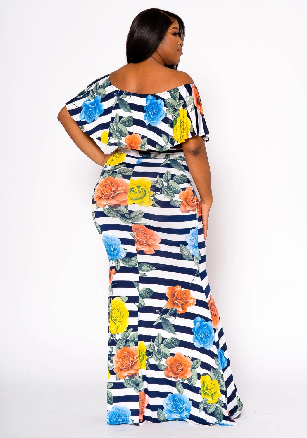 Plus Size Floral Striped Fit & Flare Maxi Dress 6 Plus Size Floral Striped Fit & Flare Maxi Dress - Image 4