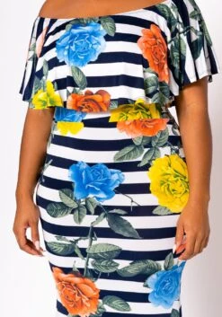 Plus Size Floral Striped Fit & Flare Maxi Dress 11 Plus Size Floral Striped Fit & Flare Maxi Dress -Curve Elegance Shop 2022457 001 4