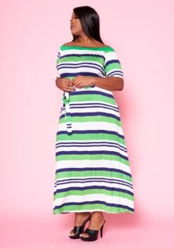 Plus Size Multi Striped Fit & Flare Maxi Dress -Curve Elegance Shop 2022460 002 2