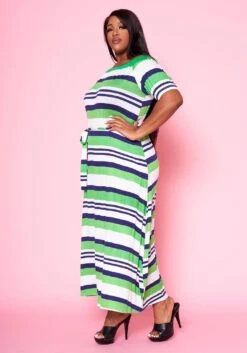 Plus Size Multi Striped Fit & Flare Maxi Dress -Curve Elegance Shop 2022460 002 3