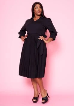Plus Size Pleated Fit & Flare Midi Dress -Curve Elegance Shop 2022467 001 1