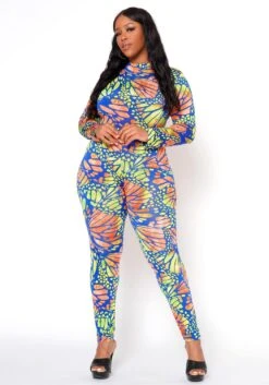 Plus Size Butterfly Print Fitted Jumpsuit -Curve Elegance Shop 2022473 001 1