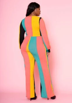 Plus Size Multi Color Ribbed Jumpsuit -Curve Elegance Shop 2022474 001 3