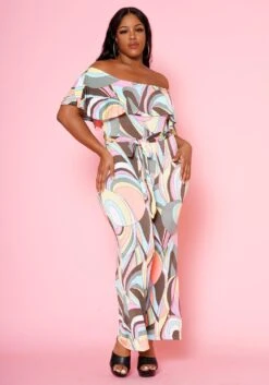 Plus Size Abstract Pattern Off Shoulder Jumpsuit -Curve Elegance Shop 2022478 001 1