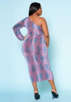 Plus Size Multi Dotted Print One Sleeve Midi Dress -Curve Elegance Shop 2022515 001 4