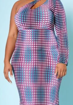 Plus Size Multi Dotted Print One Sleeve Midi Dress -Curve Elegance Shop 2022515 001 5