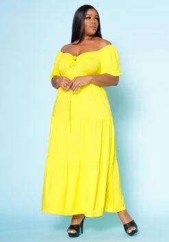 Plus Size Off Shoulder Fit & Flare Maxi Dress
