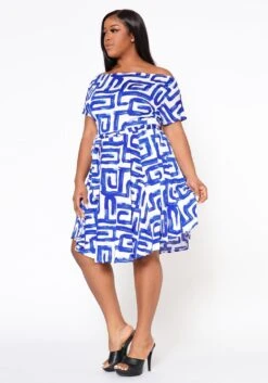 Plus Size Abstract Print Off Shoulder Flare Dress -Curve Elegance Shop 2022519 001 4
