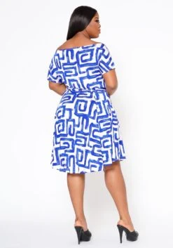 Plus Size Abstract Print Off Shoulder Flare Dress -Curve Elegance Shop 2022519 001 5