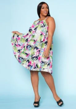 Plus Size Tropic Floral Pattern Flare Mini Dress -Curve Elegance Shop 2022523 001 0