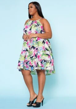 Plus Size Tropic Floral Pattern Flare Mini Dress -Curve Elegance Shop 2022523 001 3