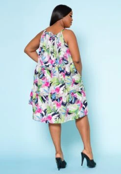 Plus Size Tropic Floral Pattern Flare Mini Dress -Curve Elegance Shop 2022523 001 4