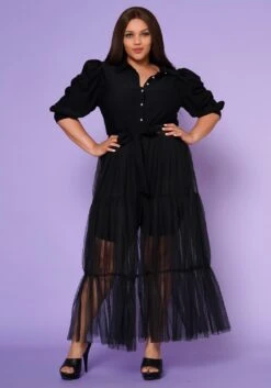 Plus Size Puff Sleeve Long Tulle Blouse 11 Plus Size Puff Sleeve Long Tulle Blouse -Curve Elegance Shop 2022552 001 2