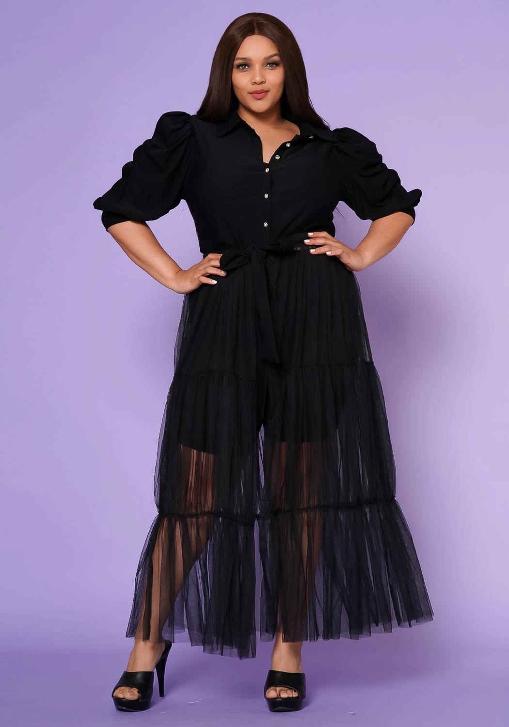 Plus Size Puff Sleeve Long Tulle Blouse 5 Plus Size Puff Sleeve Long Tulle Blouse - Image 3