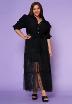 Plus Size Puff Sleeve Long Tulle Blouse 12 Plus Size Puff Sleeve Long Tulle Blouse -Curve Elegance Shop 2022552 001 3