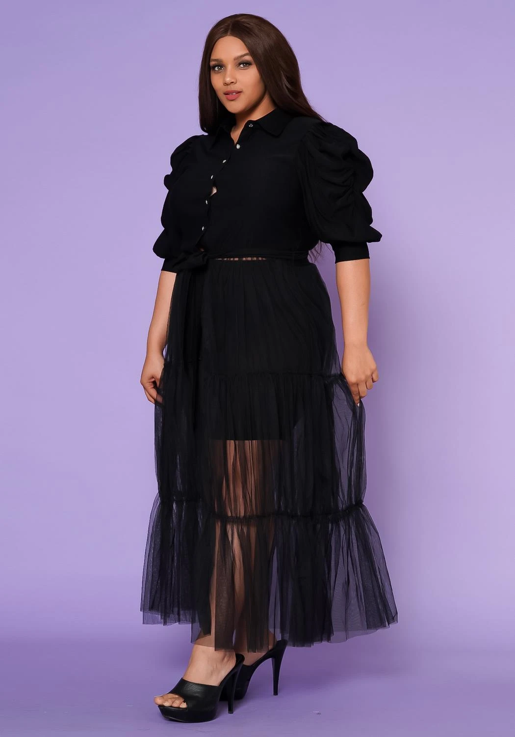 Plus Size Puff Sleeve Long Tulle Blouse 7 Plus Size Puff Sleeve Long Tulle Blouse - Image 5