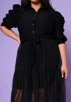 Plus Size Puff Sleeve Long Tulle Blouse 15 Plus Size Puff Sleeve Long Tulle Blouse -Curve Elegance Shop 2022552 001 6