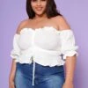 Plus Size Off Shoulder Ruffle Trim Top