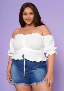 Plus Size Off Shoulder Ruffle Trim Top