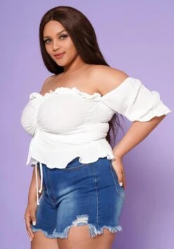 Plus Size Off Shoulder Ruffle Trim Top -Curve Elegance Shop 2022553 001 3