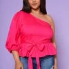 Plus Size Asymmetric One Sleeve Peplum Blouse -Curve Elegance Shop 2022554 001 2