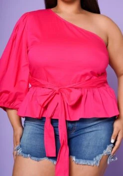 Plus Size Asymmetric One Sleeve Peplum Blouse -Curve Elegance Shop 2022554 001 5