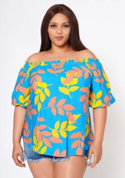Plus Size Tropic Feels Off Shoulder Blouse -Curve Elegance Shop 2022555 001 2