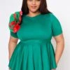 Plus Size Floral Decor Peplum Blouse