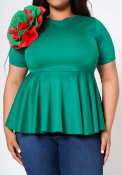 Plus Size Floral Decor Peplum Blouse -Curve Elegance Shop 2022561 001 4