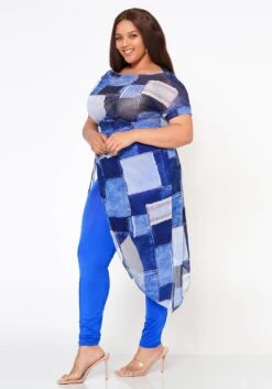 Plus Size Patchwork Mesh Print Asymmetric Top -Curve Elegance Shop 2022582 001 2