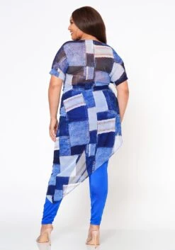 Plus Size Patchwork Mesh Print Asymmetric Top -Curve Elegance Shop 2022582 001 3