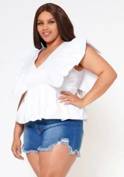 Plus Size Linen Ruffle Hem Blouse -Curve Elegance Shop 2022587 001 4